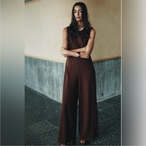 ZARA Heavy Cotton Palazzo Brown Jumpsuit